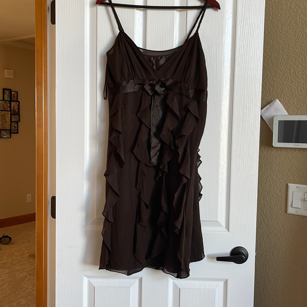 Brown Spaghetti Strap Dress with ribbon and lace details